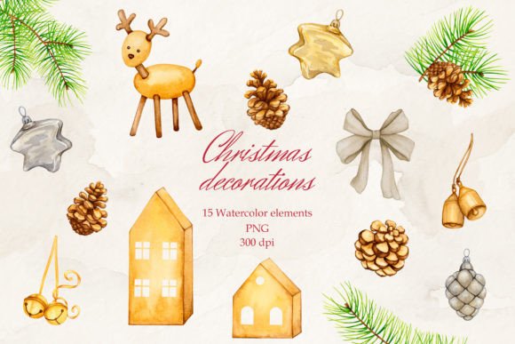Download Christmas Decorations. Watercolor. PNG. - Premium Resources