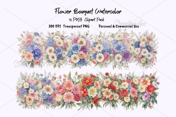 Download Colorful Flower Bouquet Watercolor PNGs - Colorful flower Collection