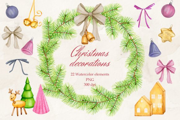 Download Christmas Decorations. Watercolor. PNG. - Premium Resources