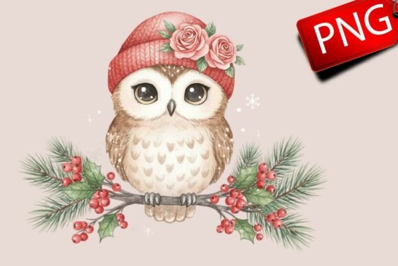 Download Cute Owl Christmas Watercolor Painting - Owl Collection